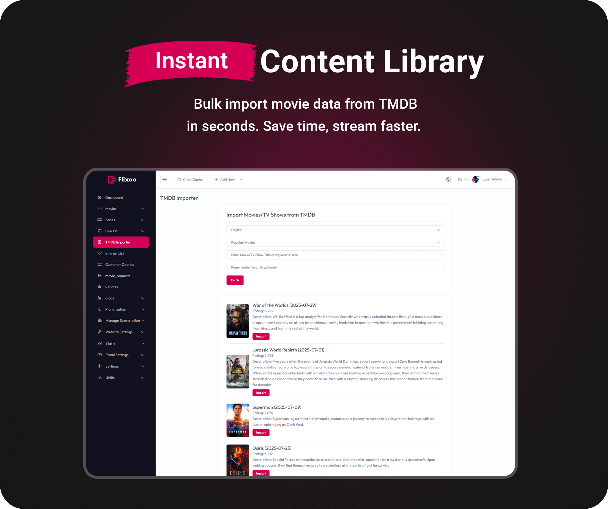 Flixoo TMDB Bulk Import