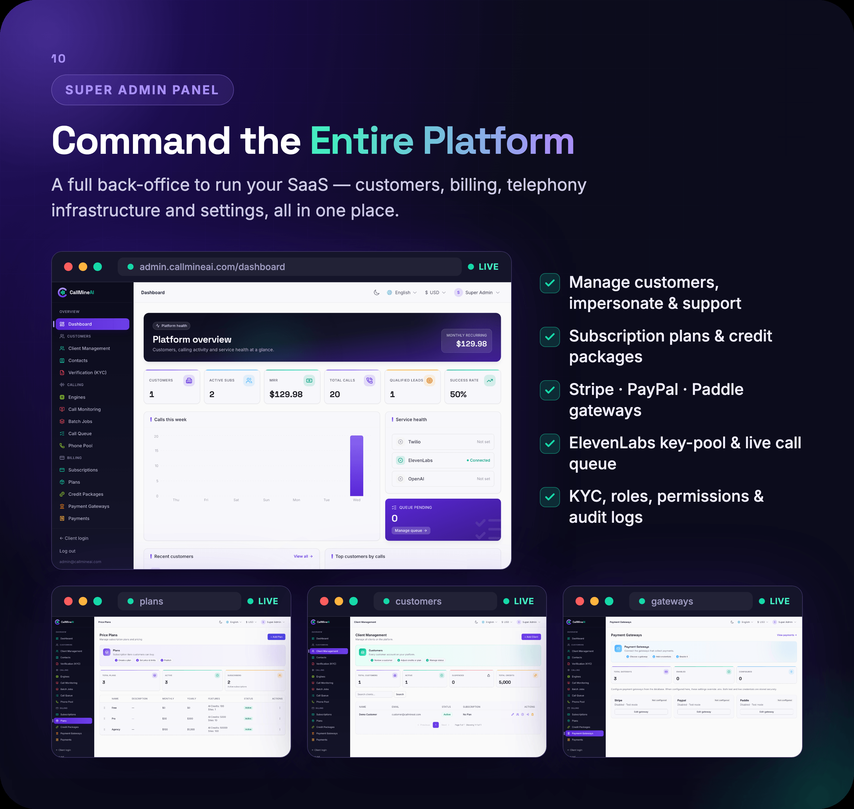 Super Admin platform control panel