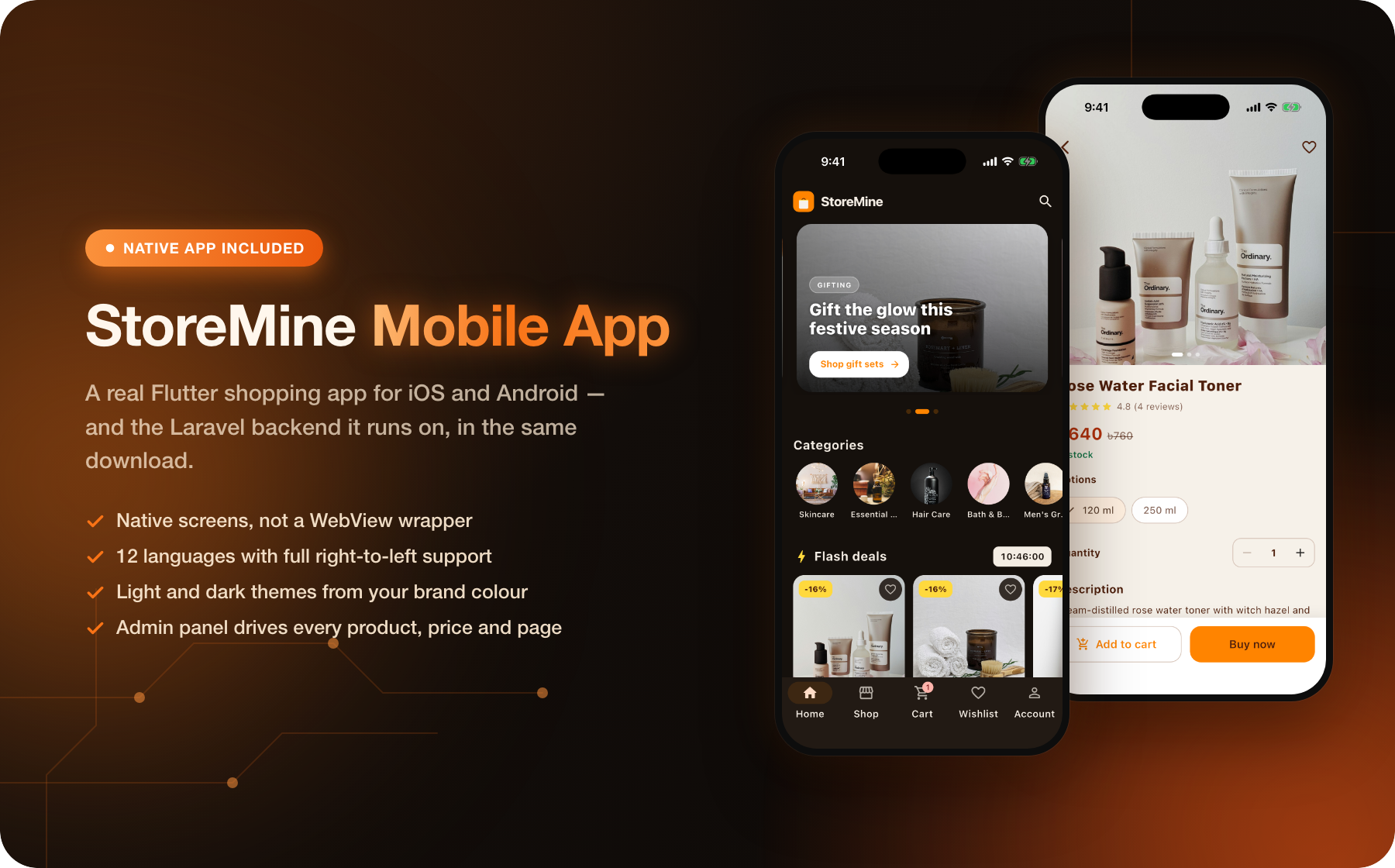 StoreMine Flutter mobile app for iOS and Android with Laravel backend