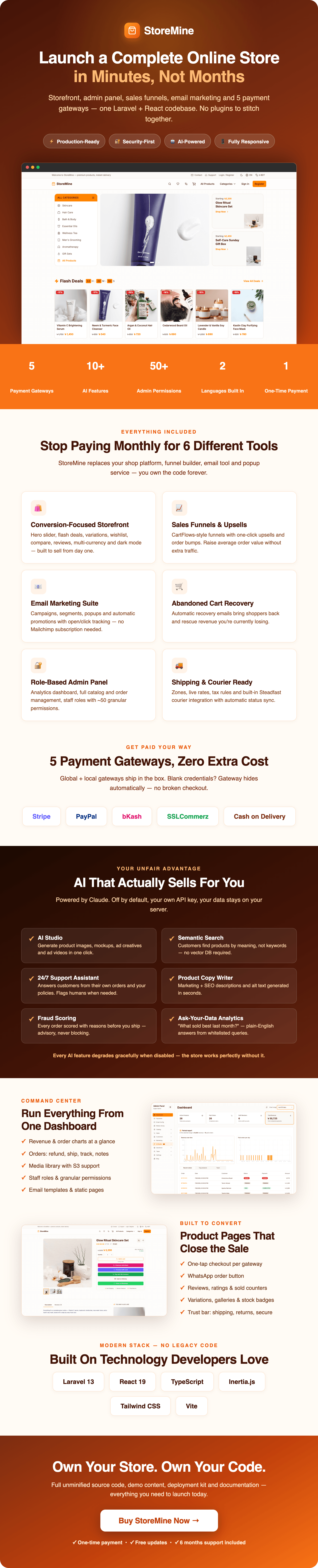 StoreMine Flutter eCommerce app for iOS and Android with Laravel admin panel and web storefront