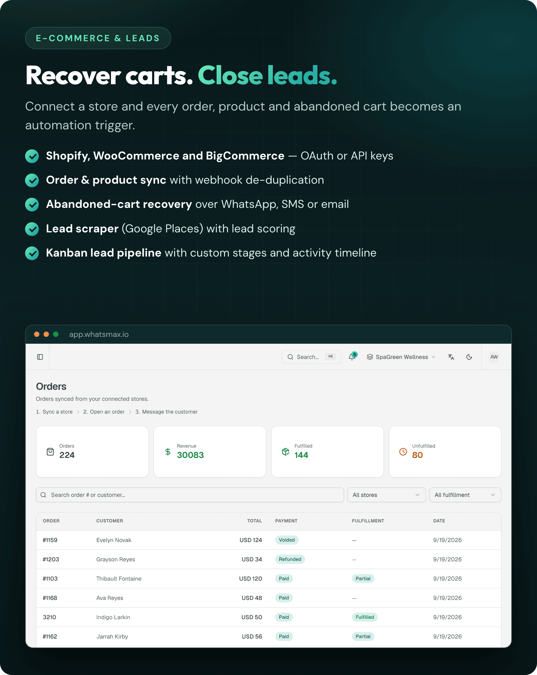 E-commerce sync and lead pipeline