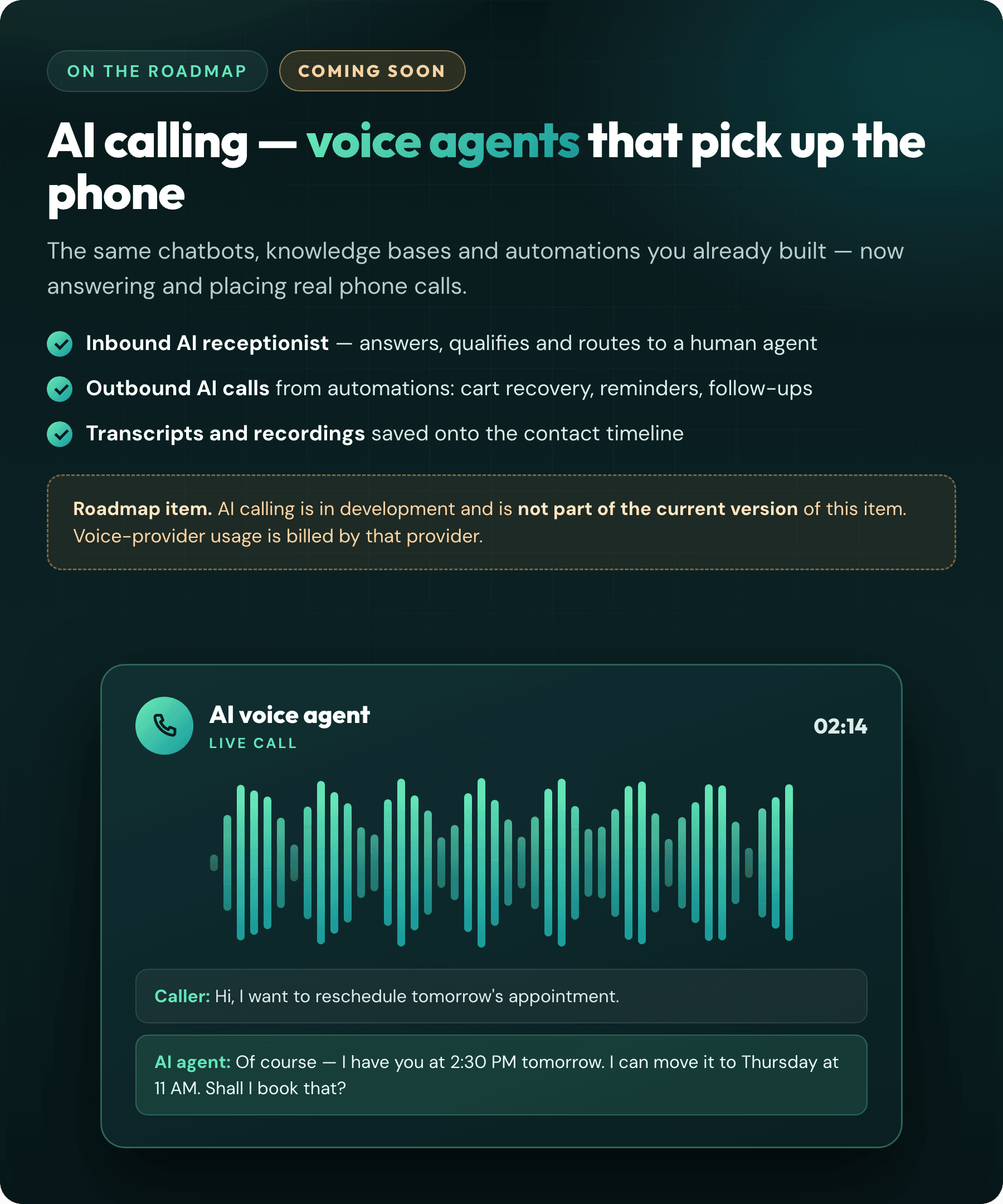 AI calling - voice agents - coming soon